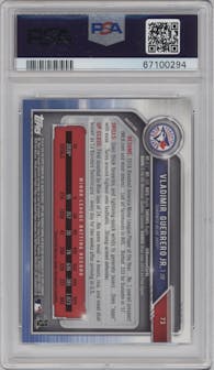 Vladimir Guerrero Jr. from the 2019 Bowman Chrome set graded by PSA and given an overall grade of 9.