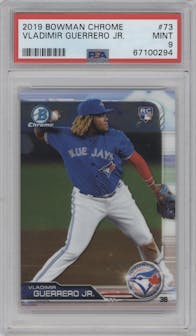 Vladimir Guerrero Jr. from the 2019 Bowman Chrome set graded by PSA and given an overall grade of 9.