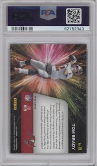 Tom Brady from the 2020 Panini Prizm set featuring a Green Prizm parallel graded by PSA and given an overall grade of 9.