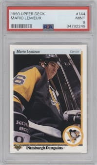 Mario Lemieux from the 1990-91 Upper Deck set graded by PSA and given an overall grade of 9.
