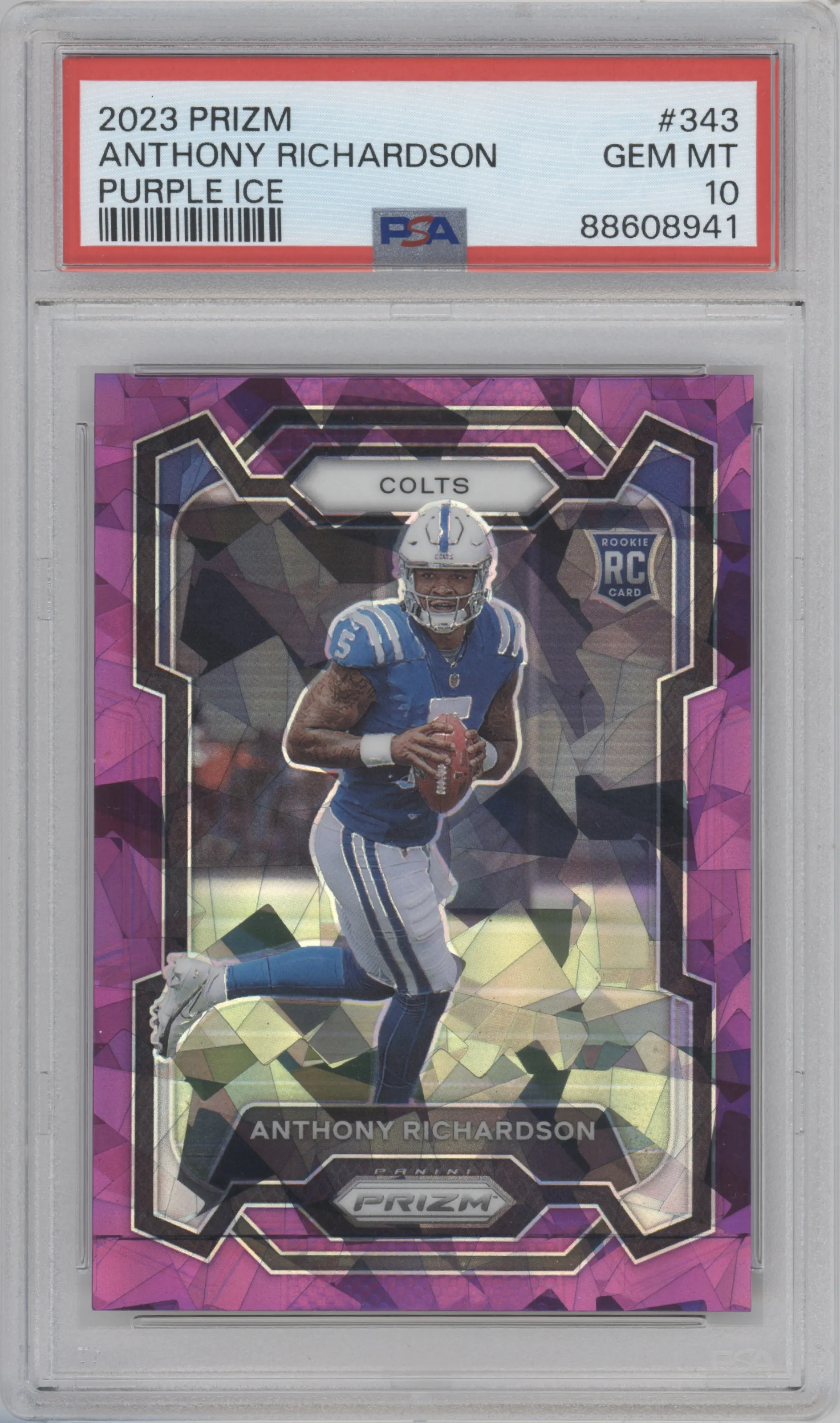 2023 Panini Prizm Anthony Richardson Purple Ice #343 PSA 10