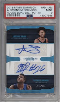 Anfernee Simons / Mitchell Robinson from the 2018-19 Panini Dominion set featuring a Platinum parallel graded by PSA and given an overall grade of 9.