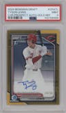 Tyson Lewis from the 2024 Bowman Draft set featuring a Gold Refractor parallel graded by PSA and given an overall grade of 9.