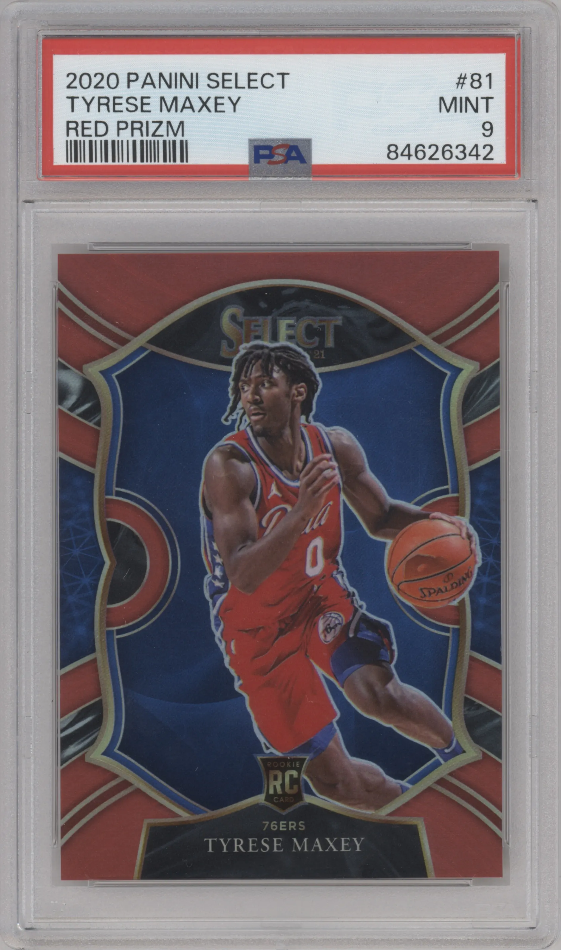 2020 Panini Select Tyrese Maxey Red Prizm #81 PSA 9