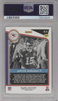 Patrick Mahomes II  from the 2022 Panini Classics set featuring a Gold parallel graded by PSA and given an overall grade of 10.
