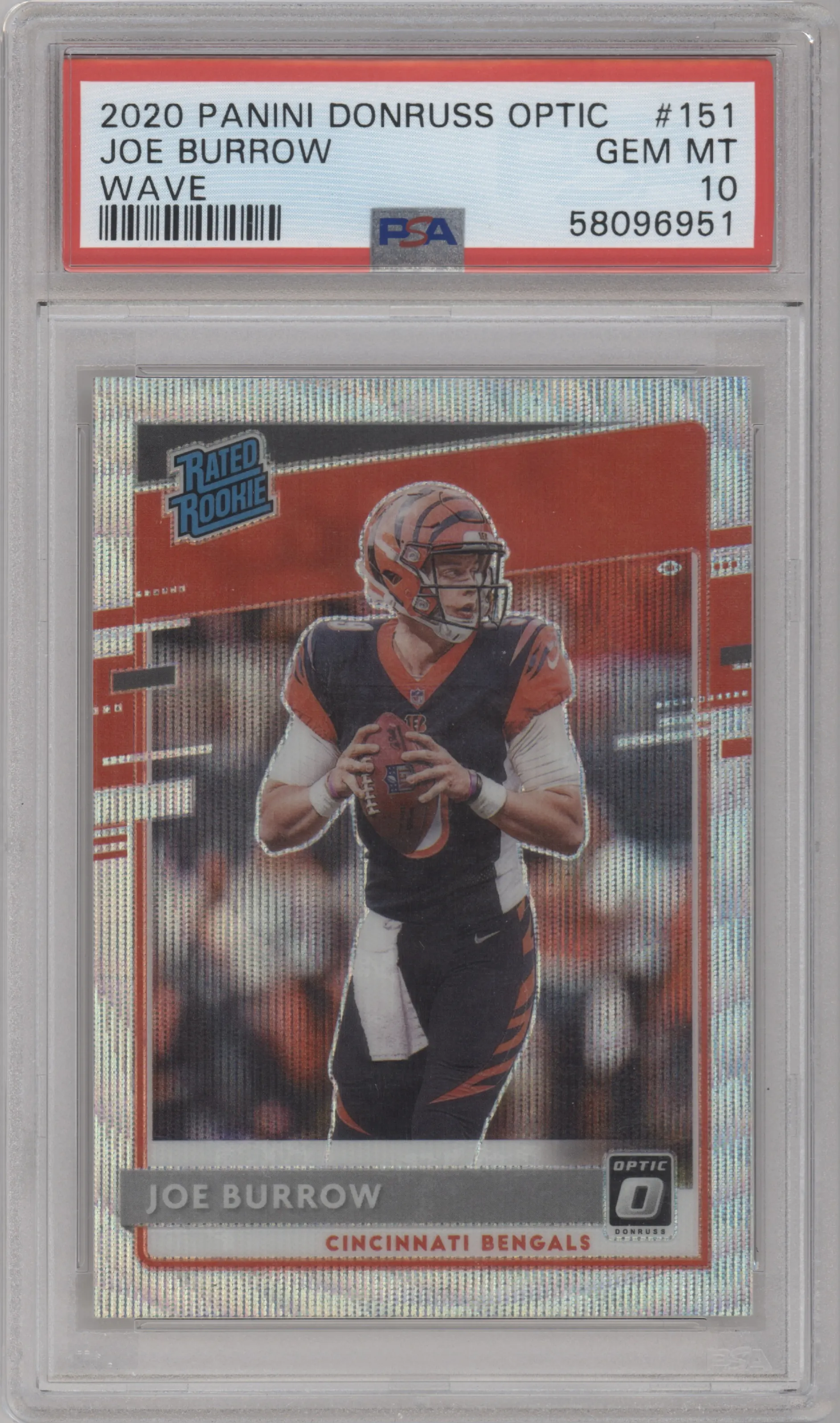2020 Panini Donruss Optic Rated Rookie Joe Burrow Wave #151 PSA 10