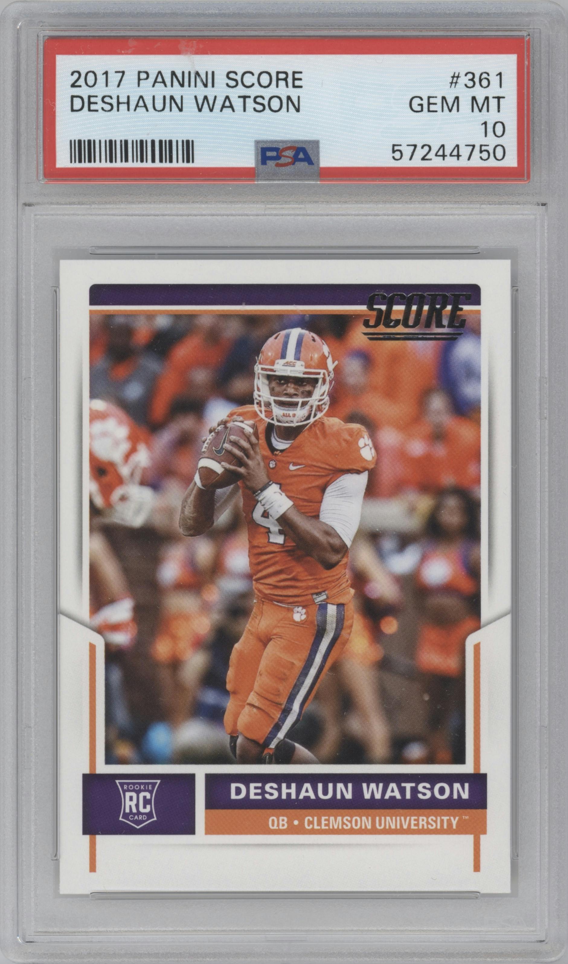 Deshaun Watson from the 2017 Panini Score set graded by PSA and given an overall grade of 10.