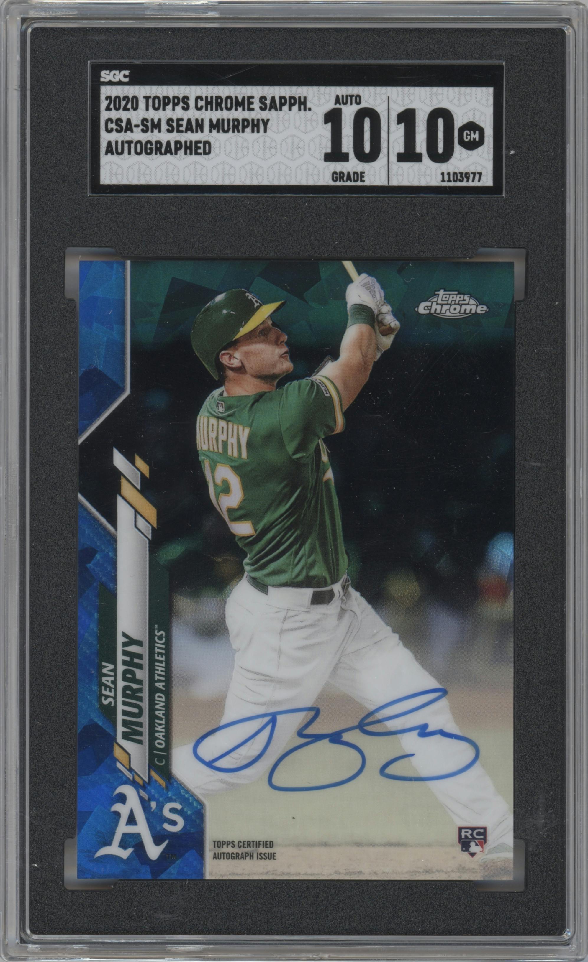 Sean Murphy from the 2020 Topps Chrome Sapphire Edition set graded by SGC and given an overall grade of 10.