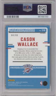 Cason Wallace from the 2023-24 Donruss Optic set featuring a Choice Red parallel graded by PSA and given an overall grade of 10.
