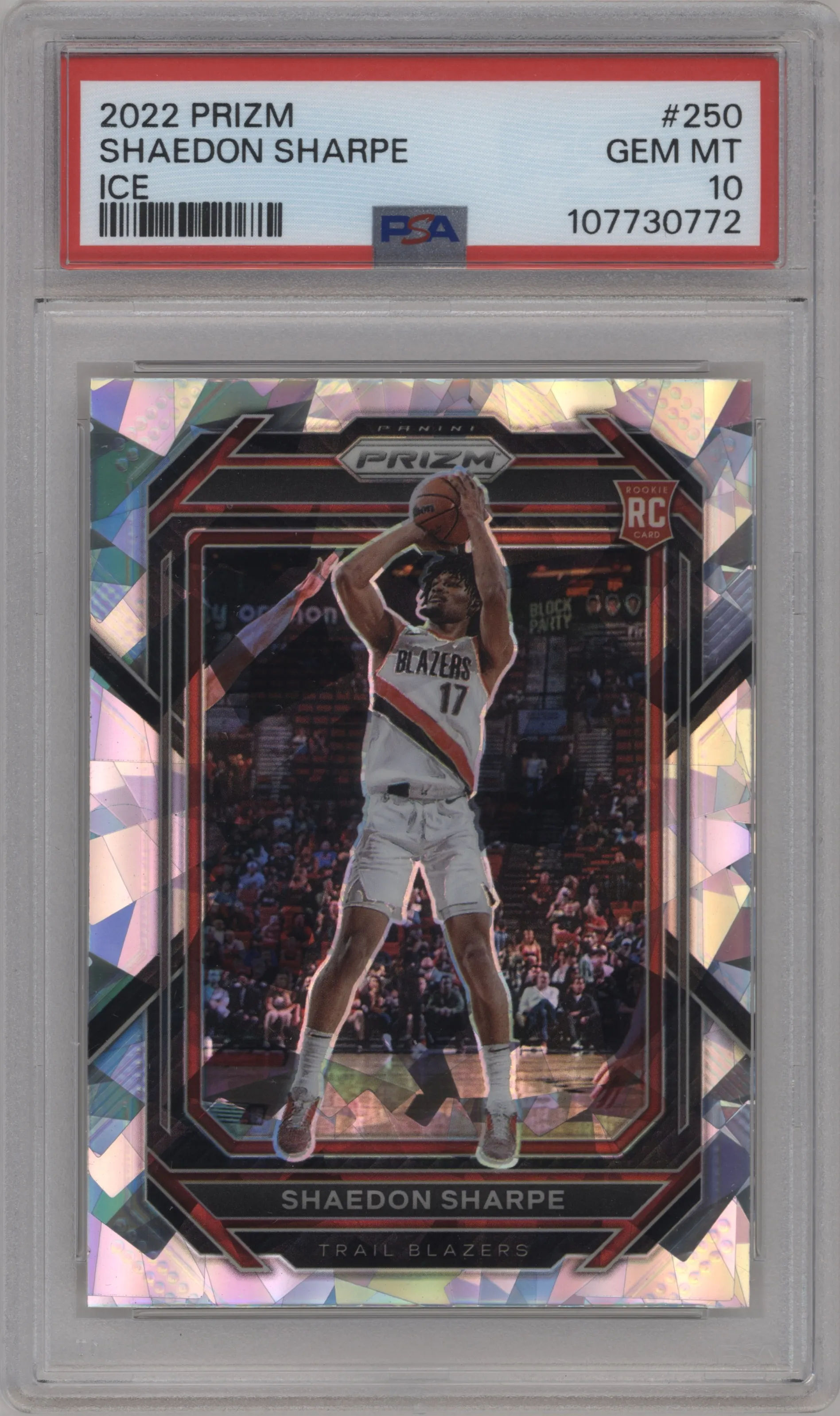 2022 Panini Prizm Shaedon Sharpe Ice Prizm PSA 10