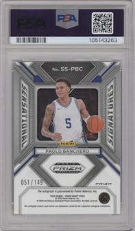 Paolo Banchero from the 2024 Panini Prizm Draft Picks set featuring a Blue parallel graded by PSA and given an overall grade of 10.