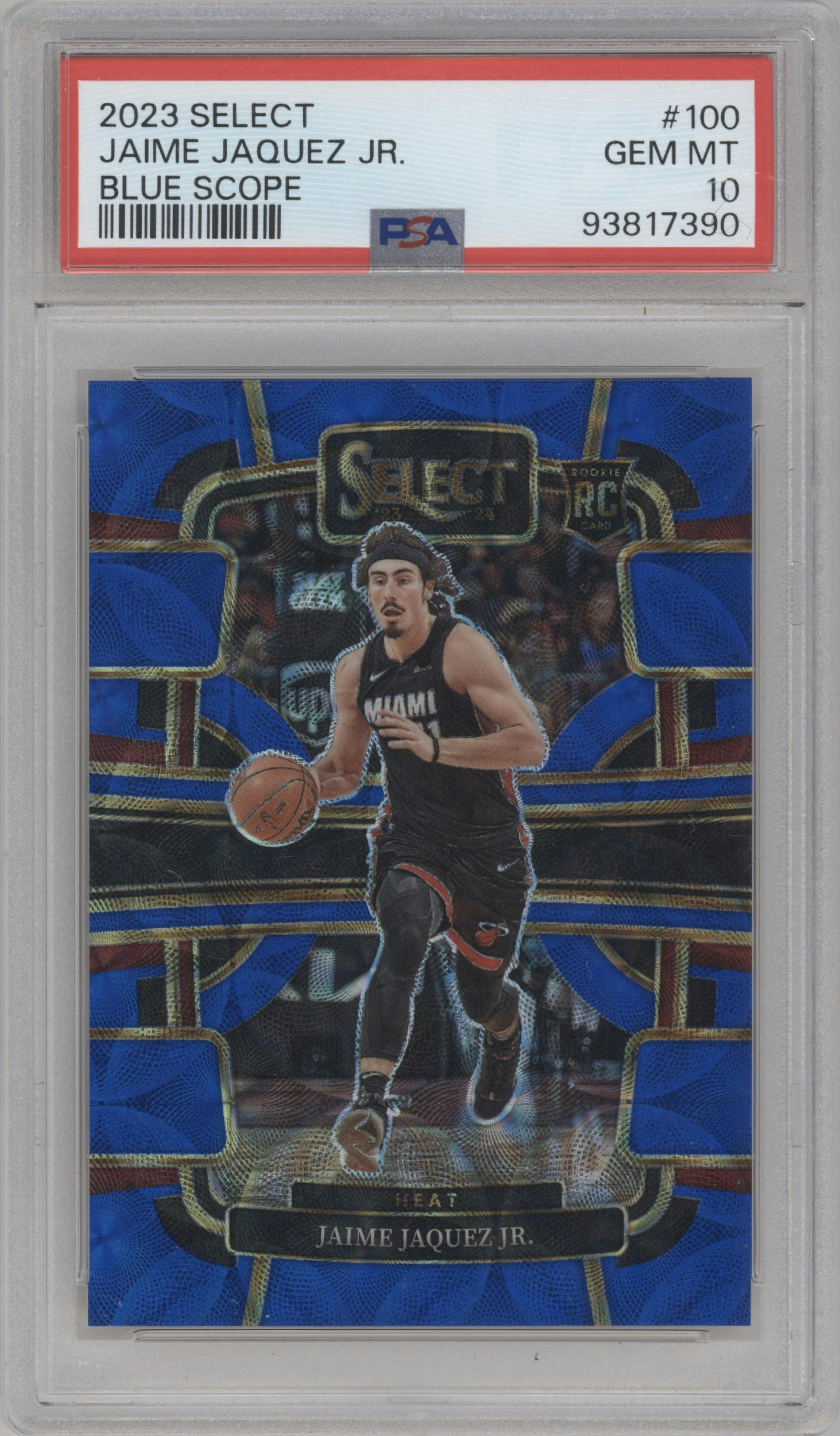Jaime Jaquez Jr. from the 2023-24 Panini Select  set featuring a Blue Scope parallel graded by PSA and given an overall grade of 10.