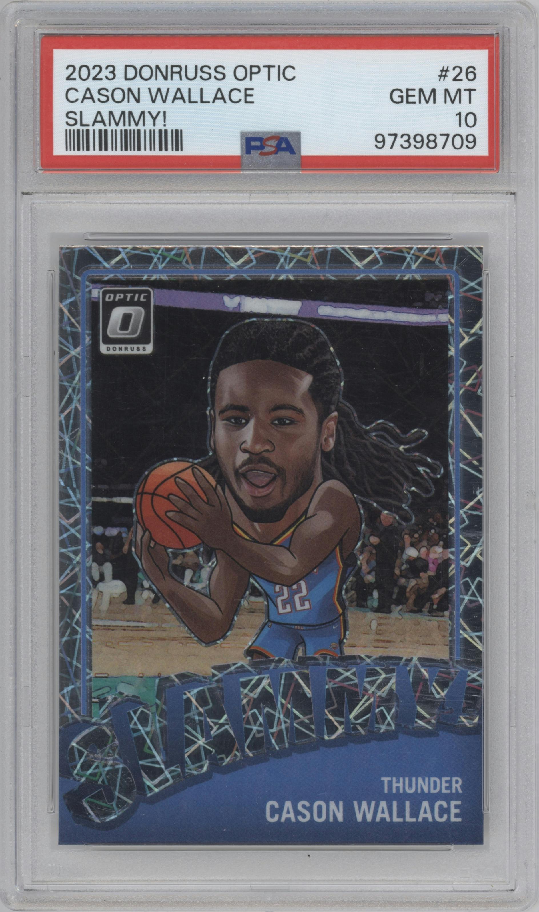 Cason Wallace from the 2023-24 Donruss Optic set graded by PSA and given an overall grade of 10.