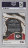 Patrick Mahomes II from the 2023 Panini Select set featuring a Die-Cut Red/Yellow Prizm parallel graded by PSA and given an overall grade of 9.