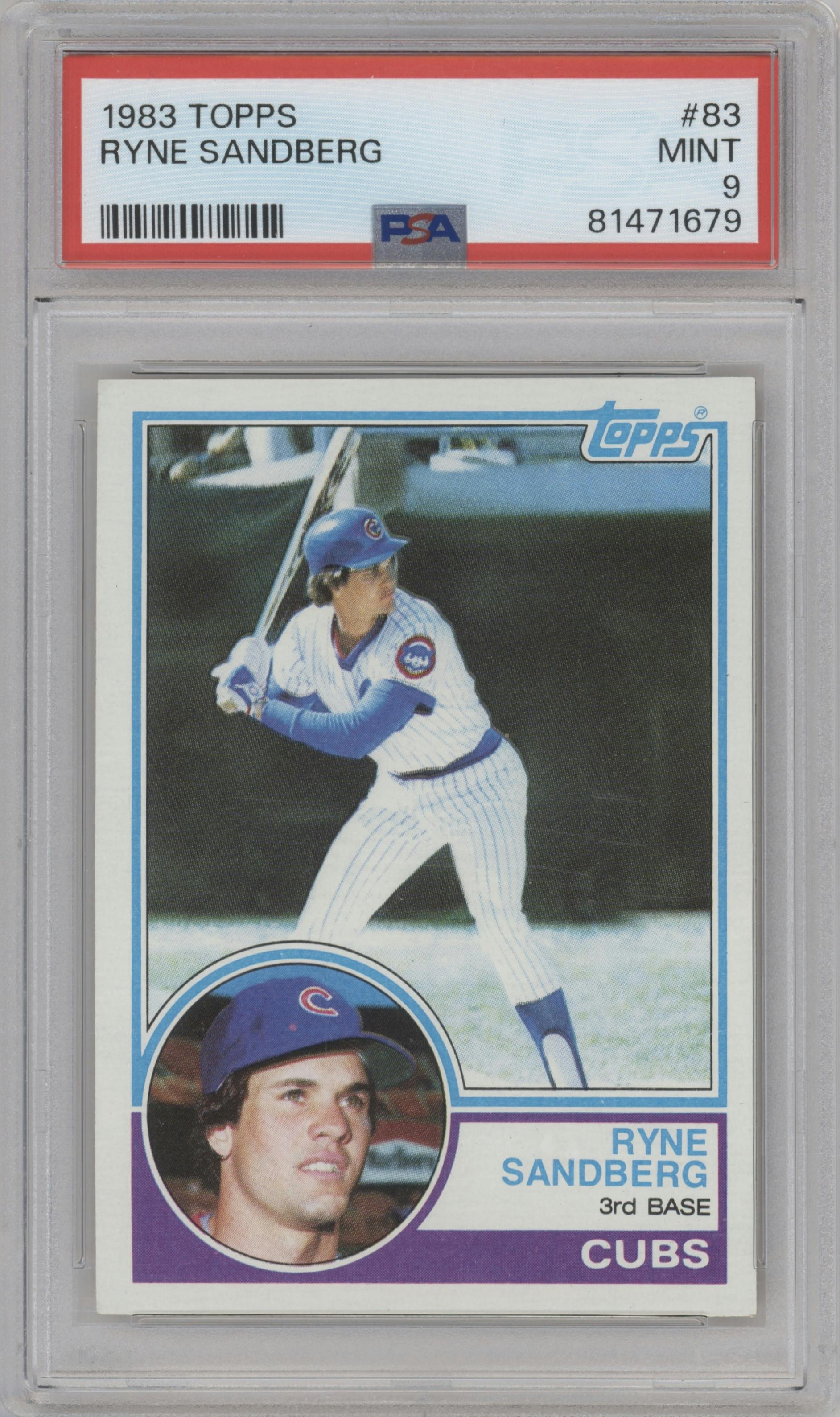 Ryne Sandberg from the 1983 Topps set graded by PSA and given an overall grade of 9.