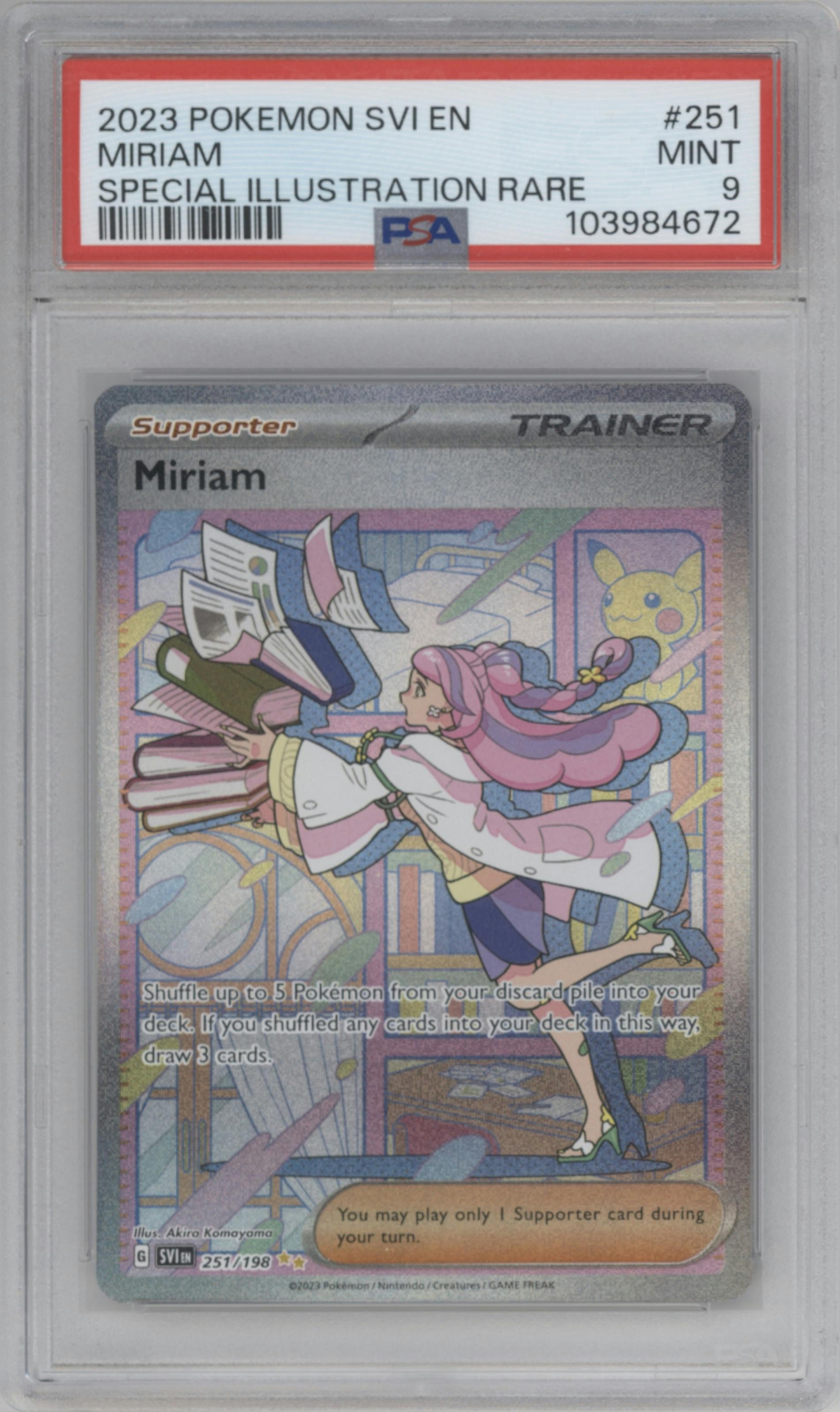 Miriam from the 2023 Pokemon SV set graded by PSA and given an overall grade of 9.