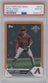 Druw Jones from the 2023 Topps Pro Debut set featuring a Orange parallel graded by PSA and given an overall grade of 10.
