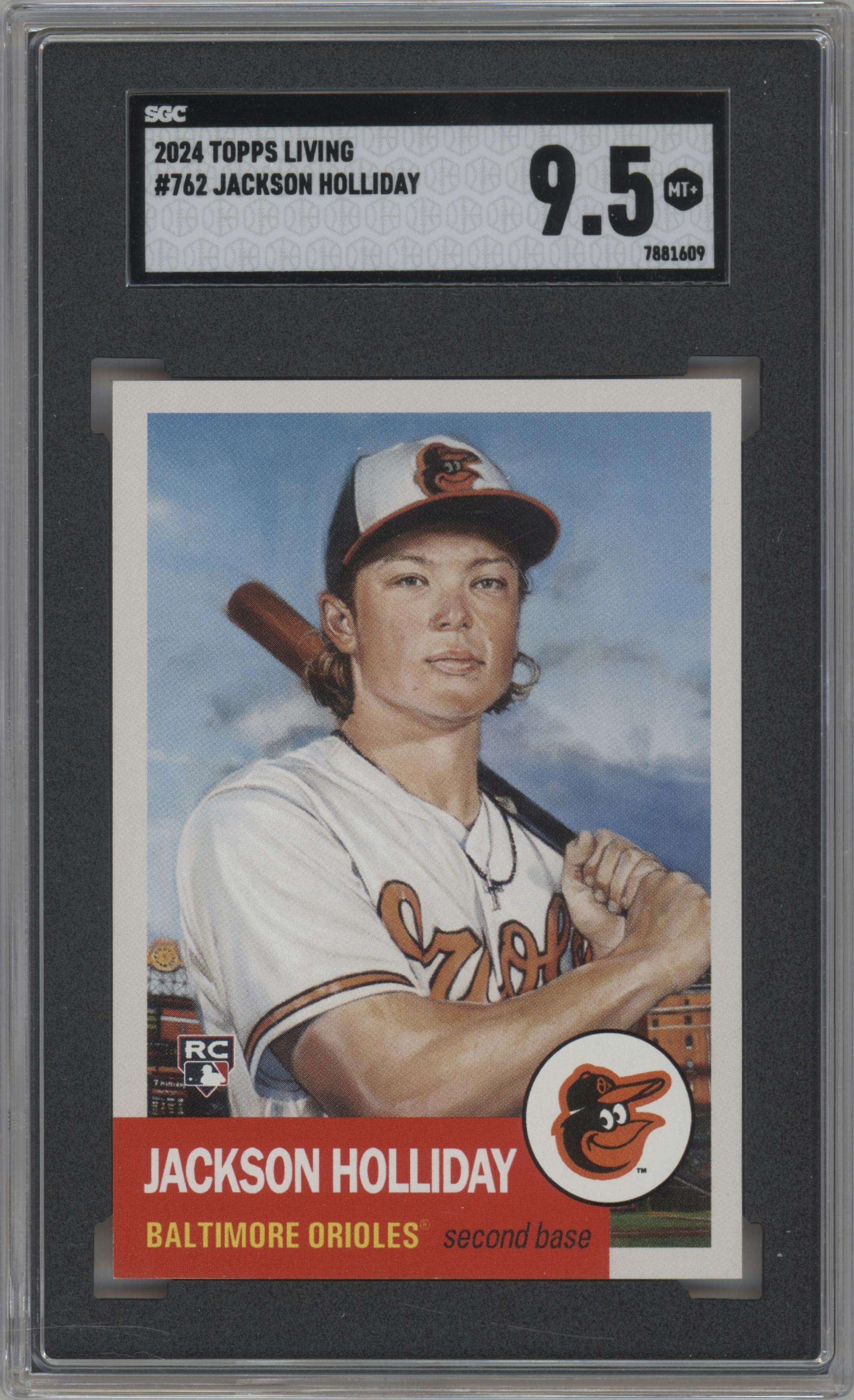 Jackson Holliday from the 2024 Topps Living set graded by SGC and given an overall grade of 9.5.