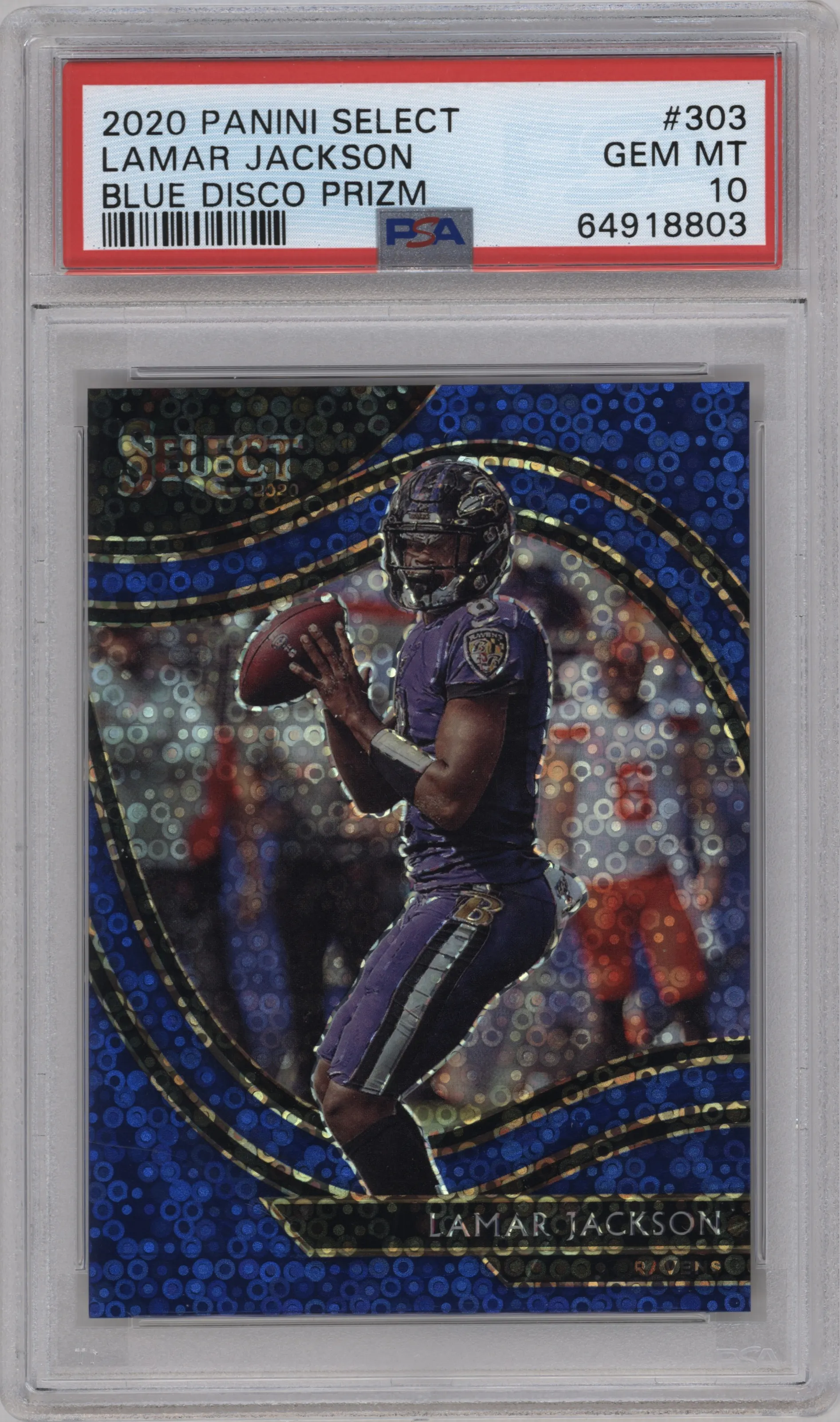 2020 Panini Select Field Lvl. Lamar Jackson Disco Blue #303 PSA 10