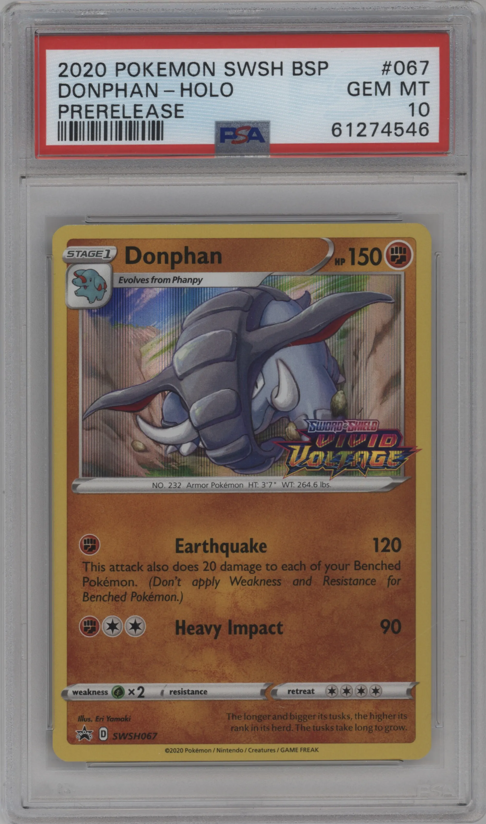 2020 Pokemon SWSH Donphan Vivid Voltage Build & Battle Box #SWSH067 PSA 10
