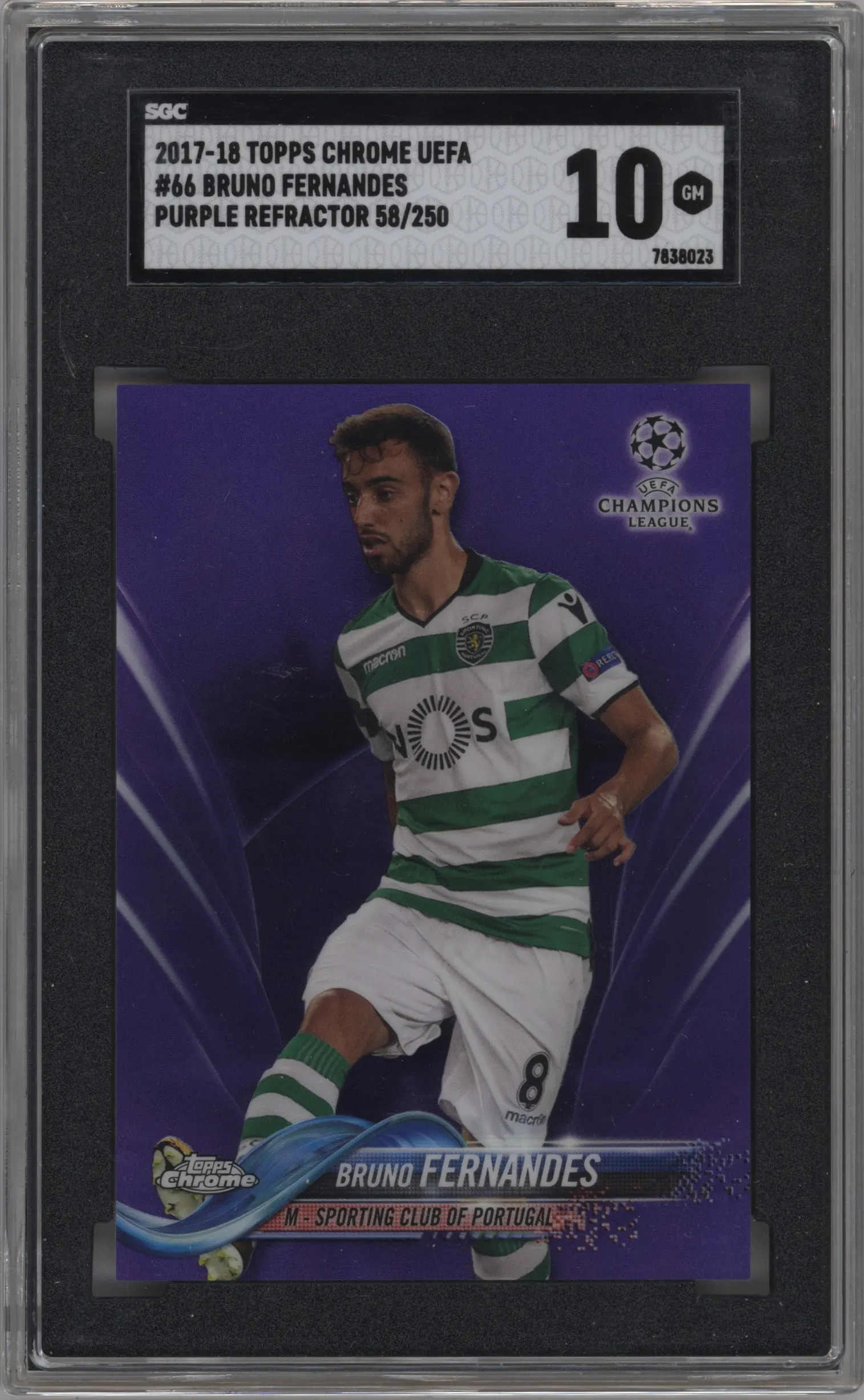 2017 Topps Chrome UEFA Champions League Bruno Fernandes Purple Refractor SGC 10