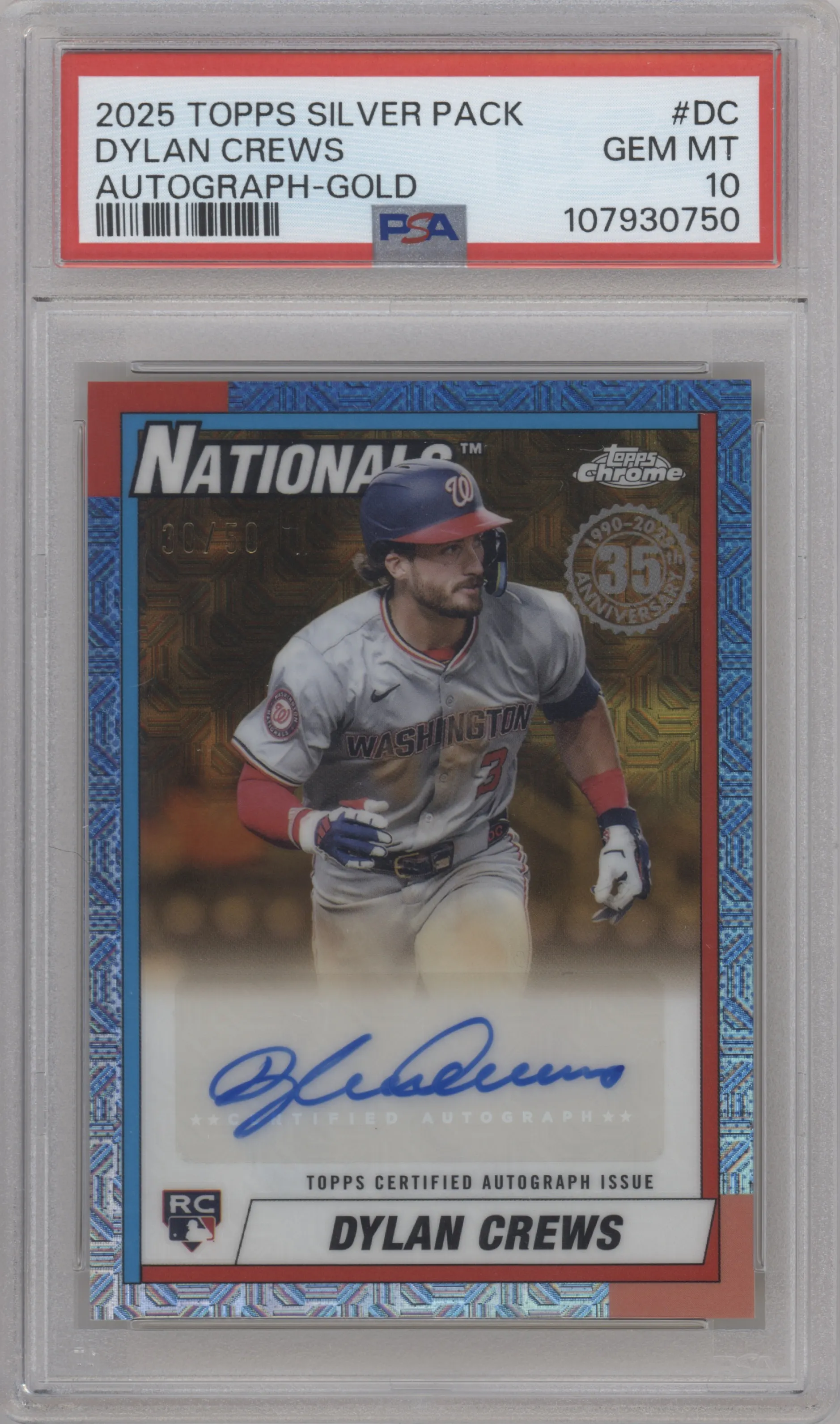 2025 Topps 1990 Chrome Auto Dylan Crews Gold PSA 10