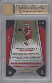 Patrick Mahomes II from the 2017 Panini Prizm set featuring a Green Scope parallel graded by Beckett and given an overall grade of 9.5.