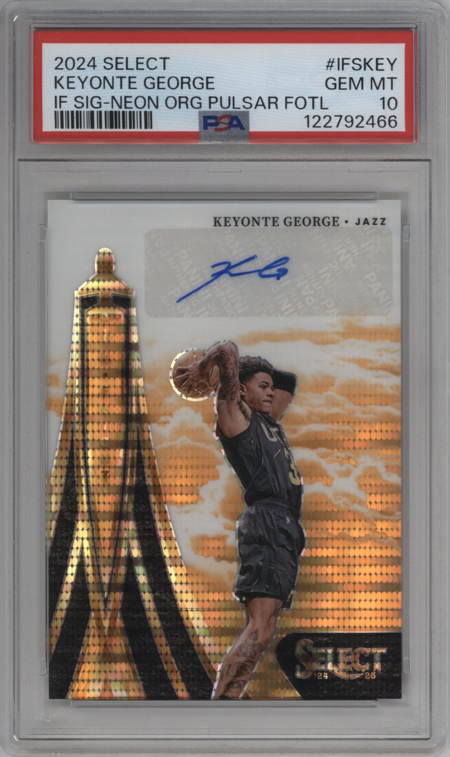 2024 Panini Select In Flight Sig. Keyonte George Neon Orange Pulsar Prizms FOTL #IFS-KEY PSA 10