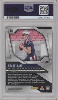 Drake Maye from the 2024 Panini Prizm set graded by PSA and given an overall grade of 10.