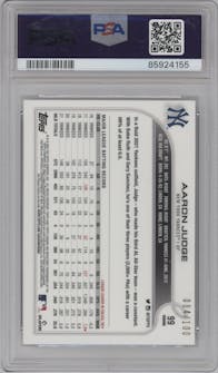 Aaron Judge from the 2023 Topps Chrome set featuring a X-Fractor parallel graded by PSA and given an overall grade of 10.