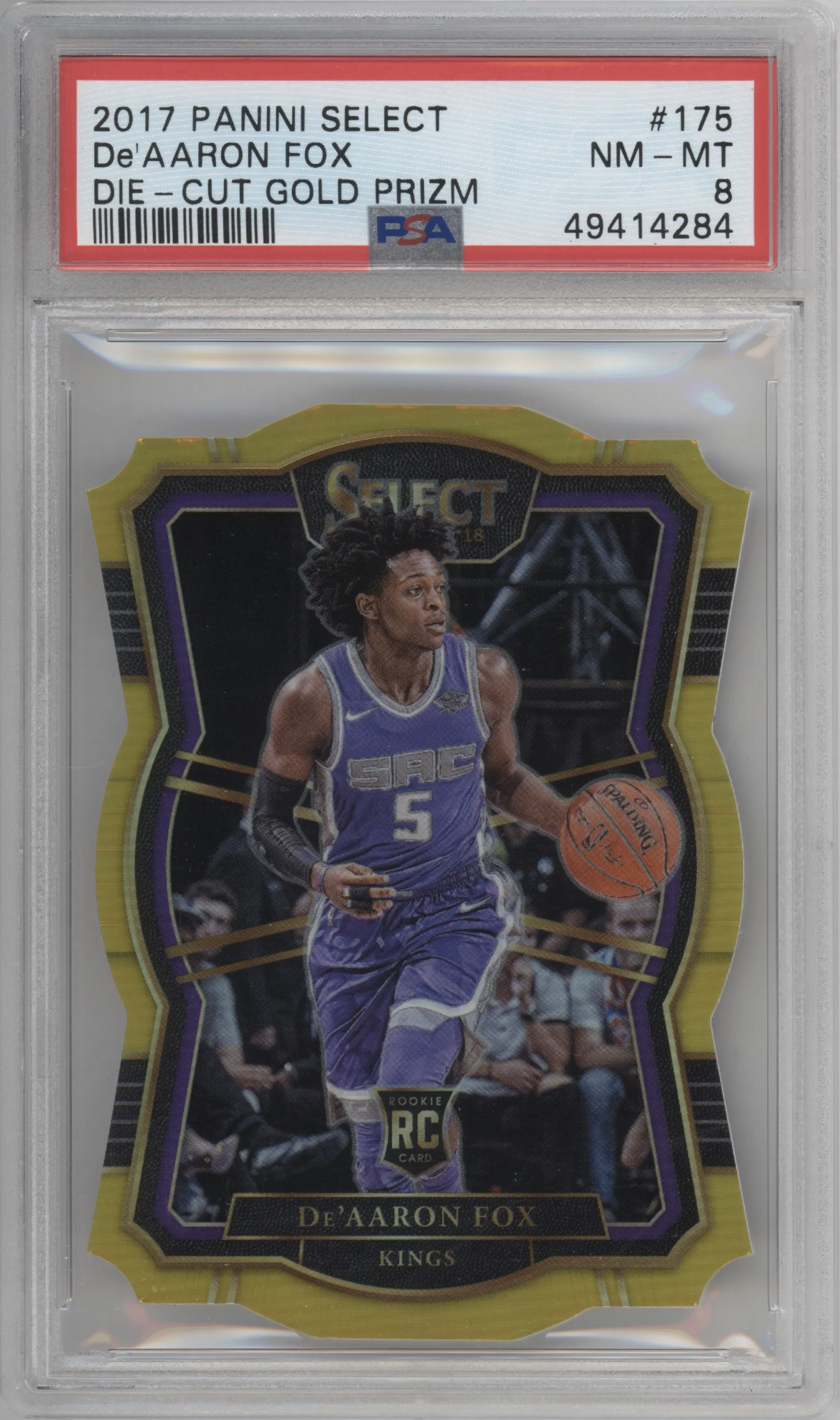 2017 Panini Select Pre.Lvl. De'Aaron Fox Die-Cut Gold #175 PSA 8