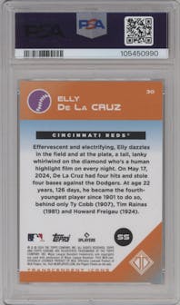 Elly De La Cruz from the 2024 Topps Transcendent Collection set featuring a SuperFractor parallel graded by PSA and given an overall grade of 10.
