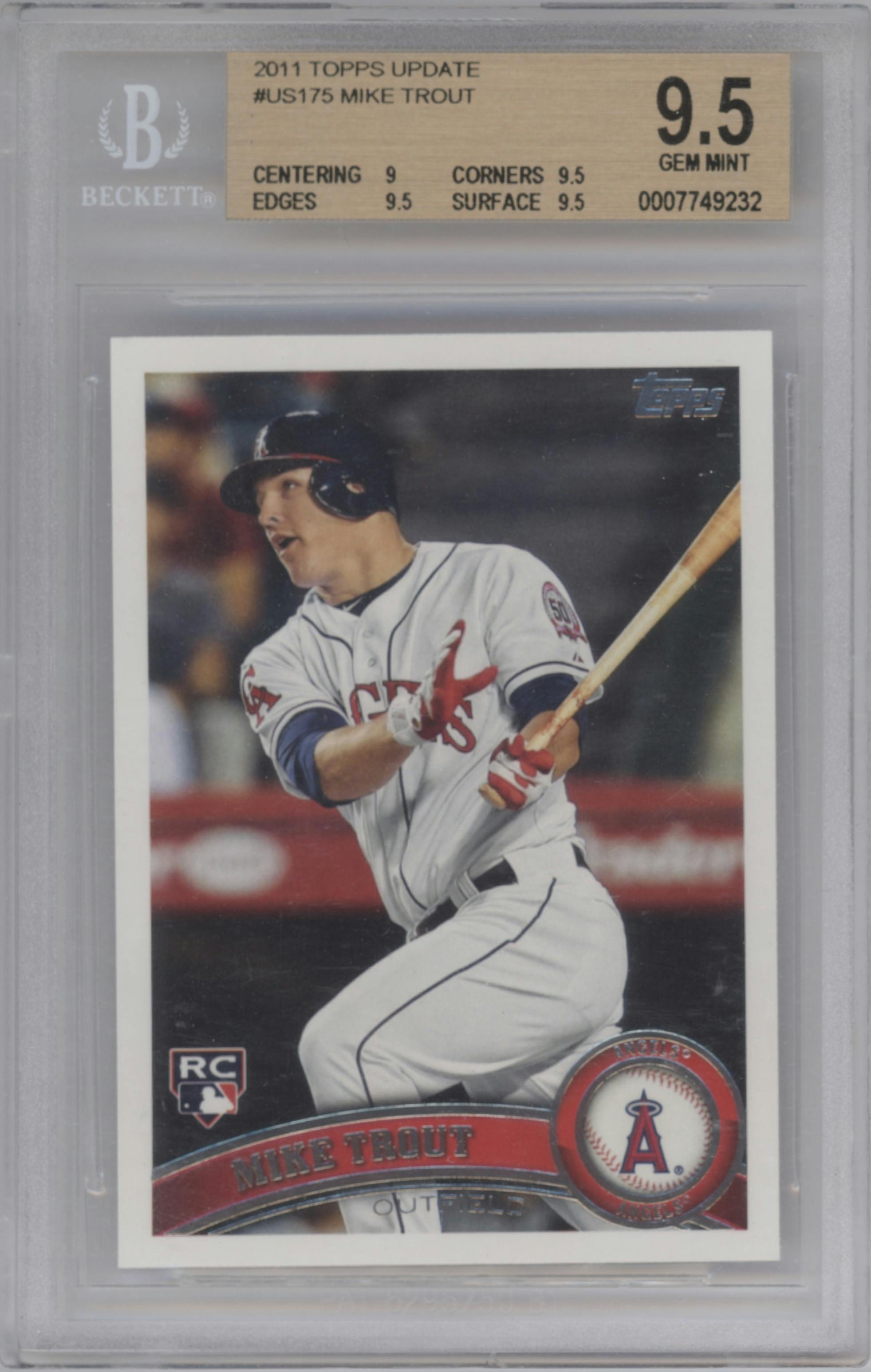 Mike Trout  from the 2011 Topps Update set graded by Beckett and given an overall grade of 9.5.