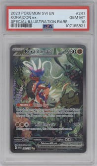 Koraidon EX from the 2023 Pokemon SV set graded by PSA and given an overall grade of 10.