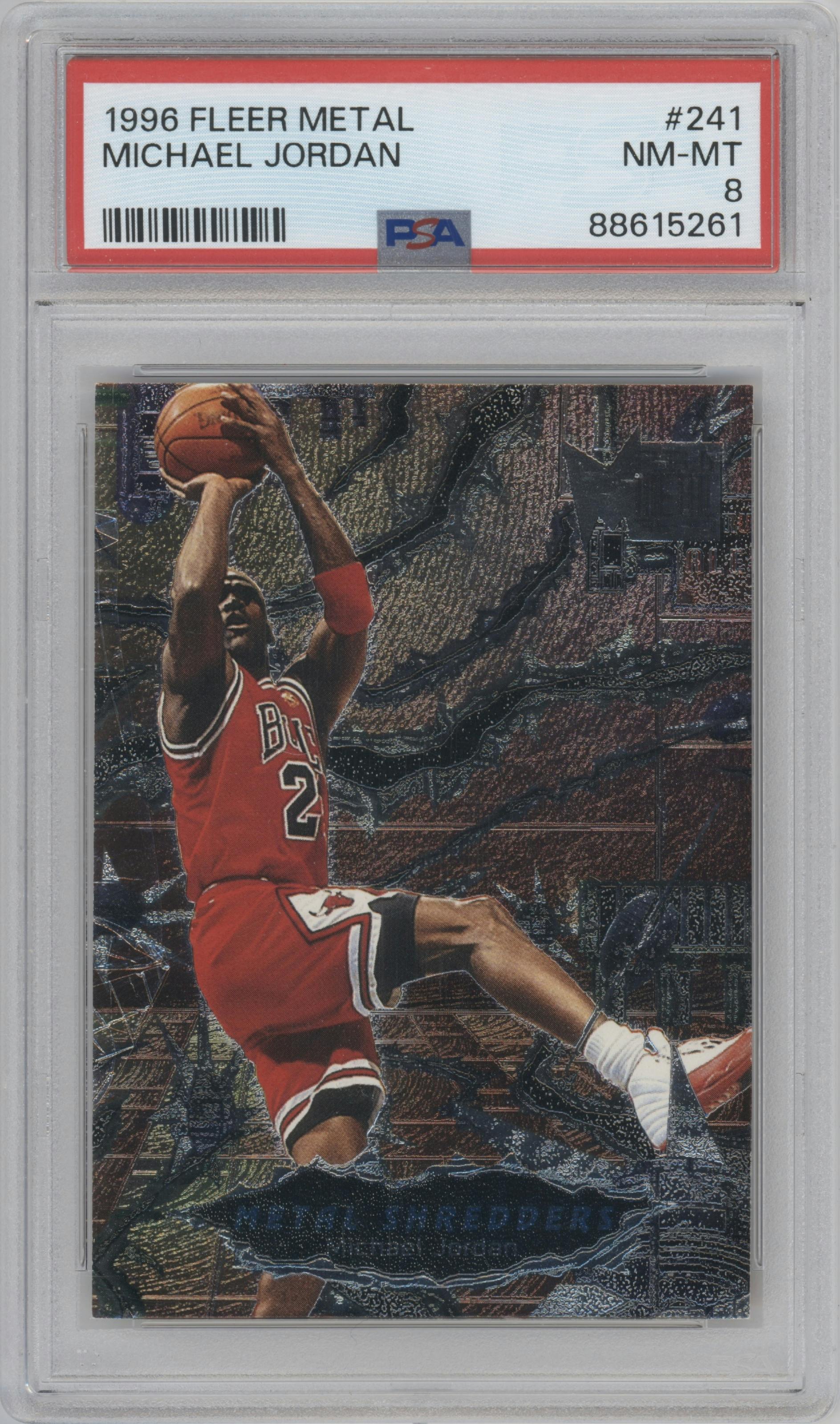 Michael Jordan from the 1996-97 Fleer Metal  set graded by PSA and given an overall grade of 8.