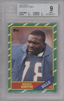 Bruce Smith from the 1986 Topps set graded by Beckett and given an overall grade of 9.
