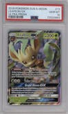 Leafeon GX from the 2018 Pokemon S&M  set graded by PSA and given an overall grade of 10.
