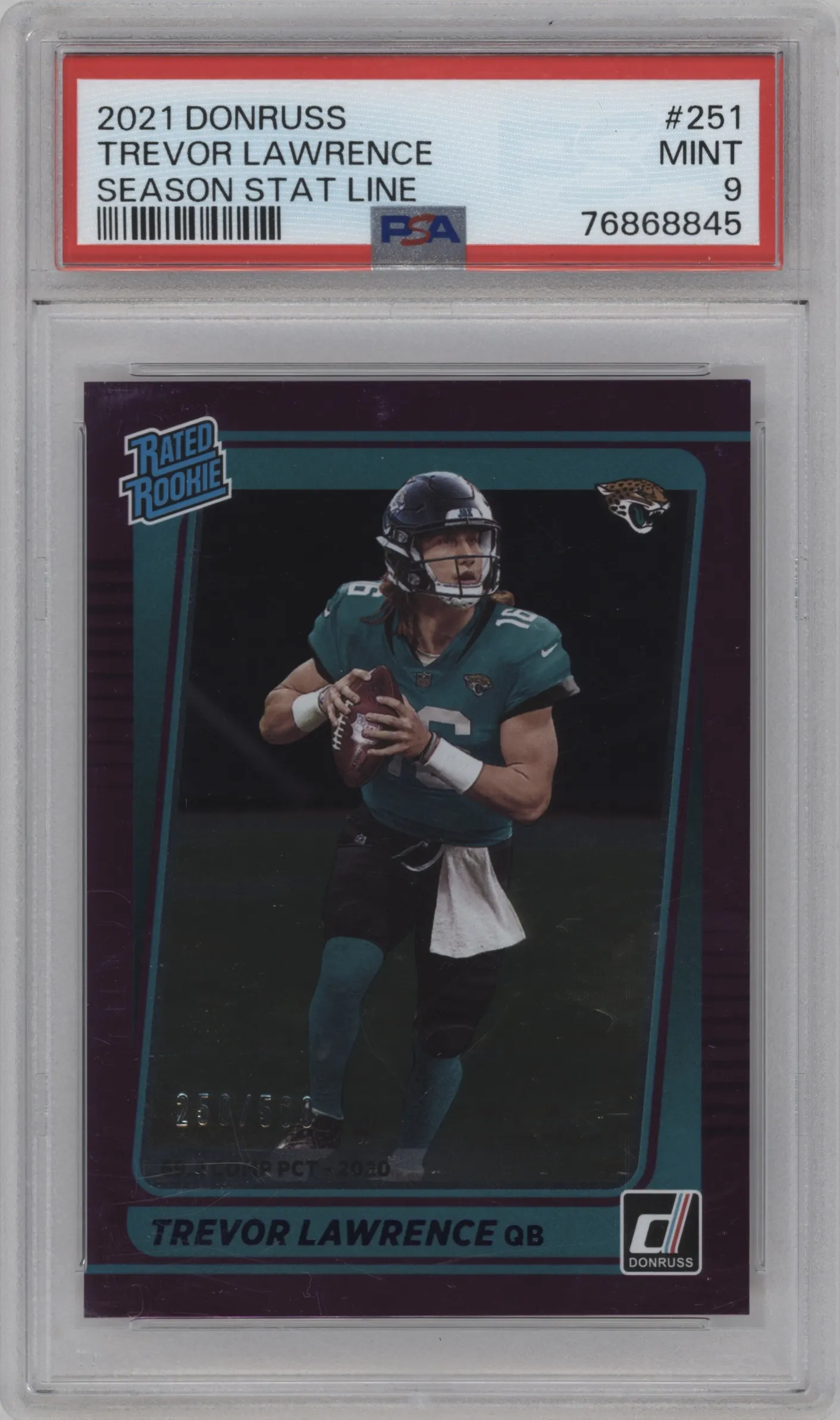 2021 Panini Donruss Rated Rookie Trevor Lawrence Season Stat Line PSA 9
