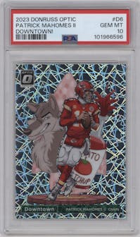 Patrick Mahomes II from the 2023 Donruss Optic set graded by PSA and given an overall grade of 10.