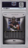 Tom Brady from the 2024 Finest set featuring a Purple Refractor parallel graded by PSA and given an overall grade of 9.