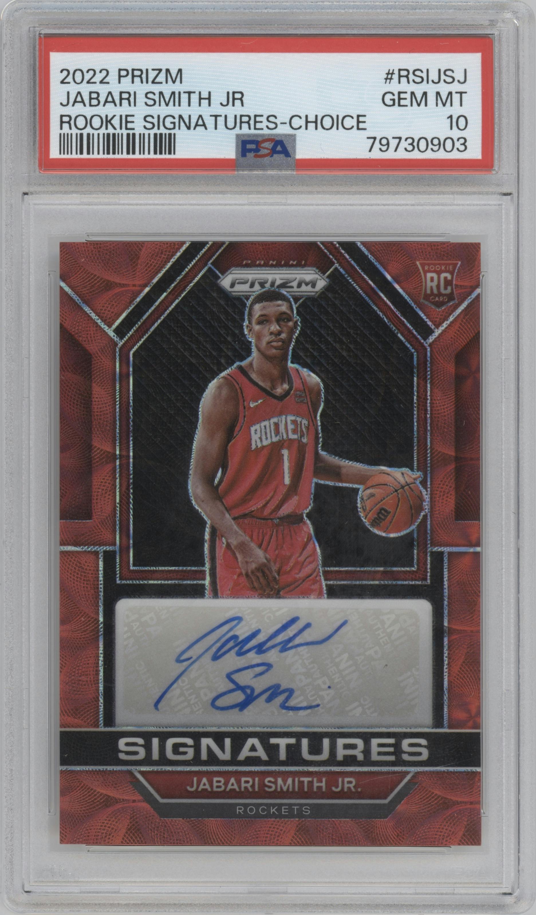Jabari Smith Jr.  from the 2022-23 Panini Prizm  set featuring a Choice parallel graded by PSA and given an overall grade of 10.