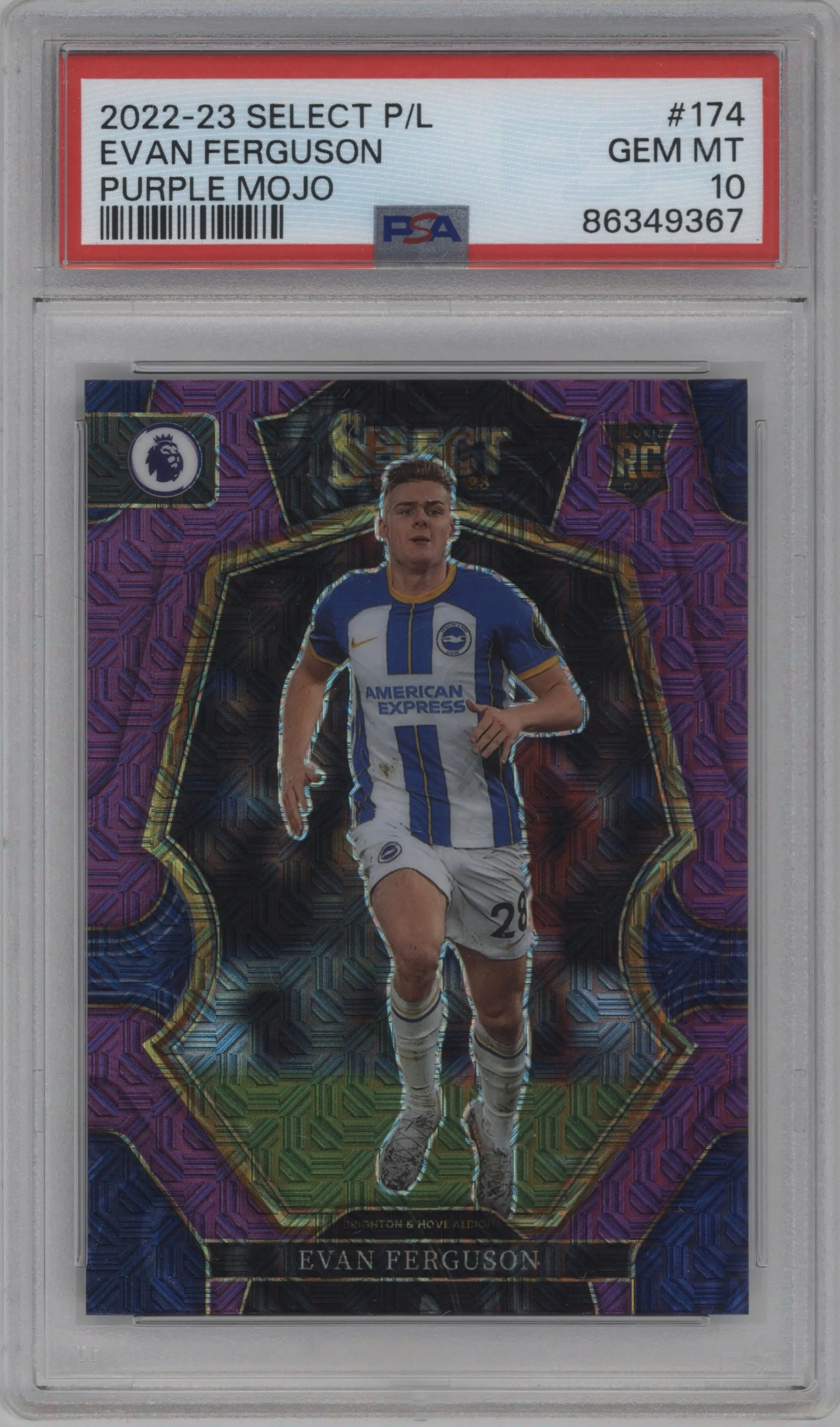 2022 Panini Select Premier League Mezzanine Evan Ferguson Purple Mojo PSA 10