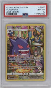 Gengar from the 2022 Pokemon SWSH set graded by PSA and given an overall grade of 10.