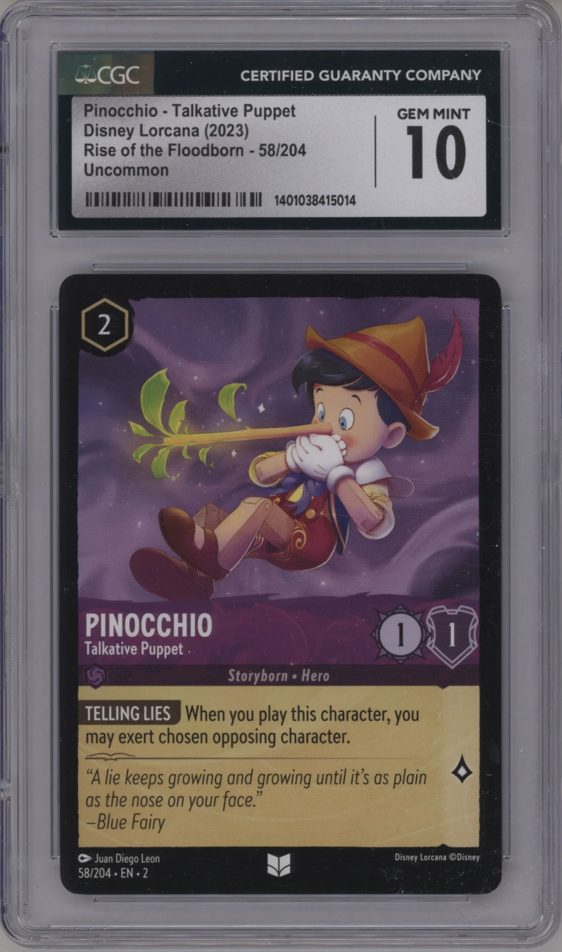 2023 Disney Lorcana Rise of the Floodborn Pinocchio CGC 10