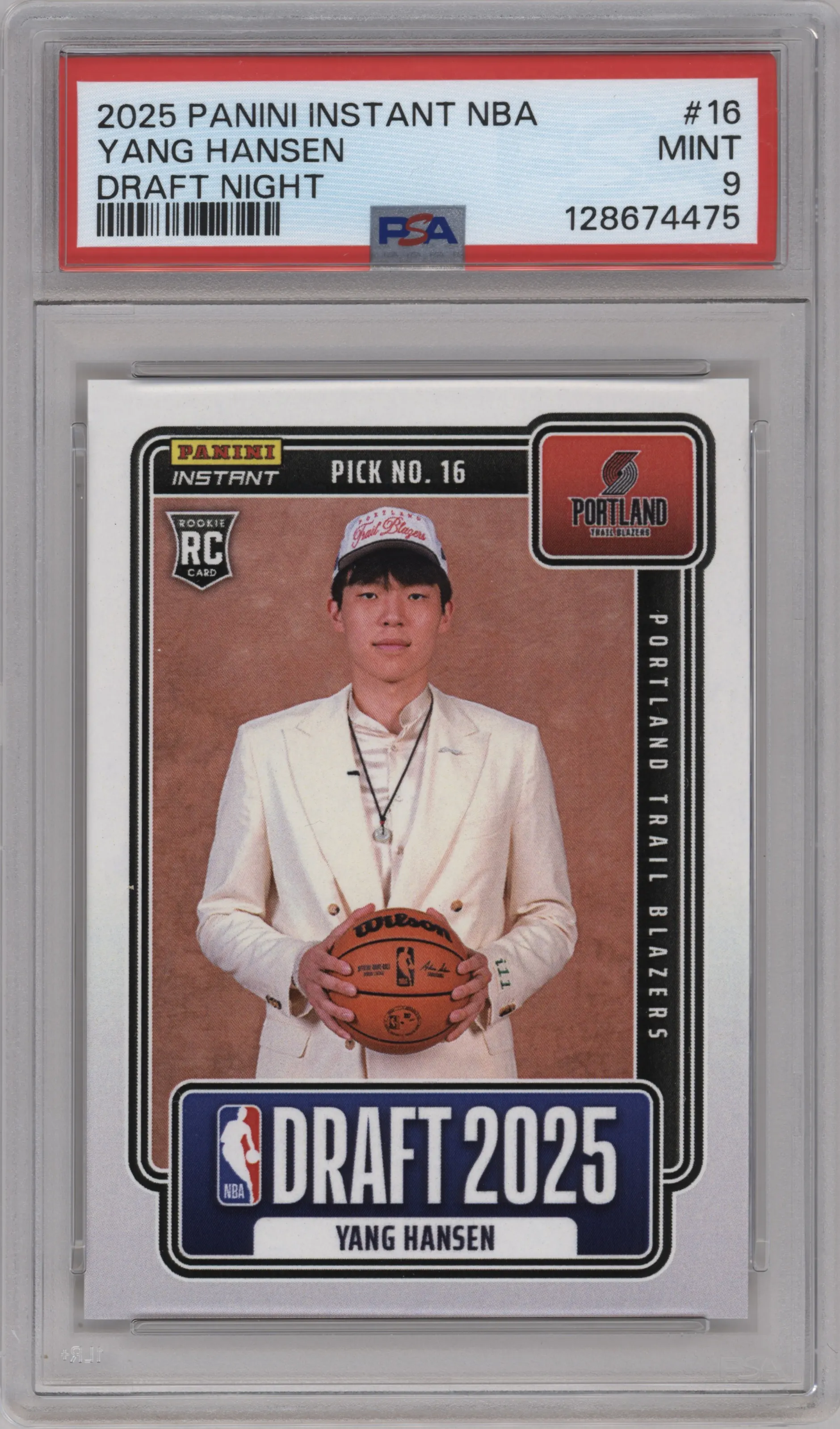 2025 Panini Instant Draft Night Yang Hansen PSA 9
