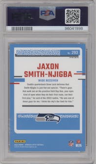 Jaxon Smith-Njigba from the 2023 Donruss Optic set featuring a  Purple Shock parallel graded by PSA and given an overall grade of 10.