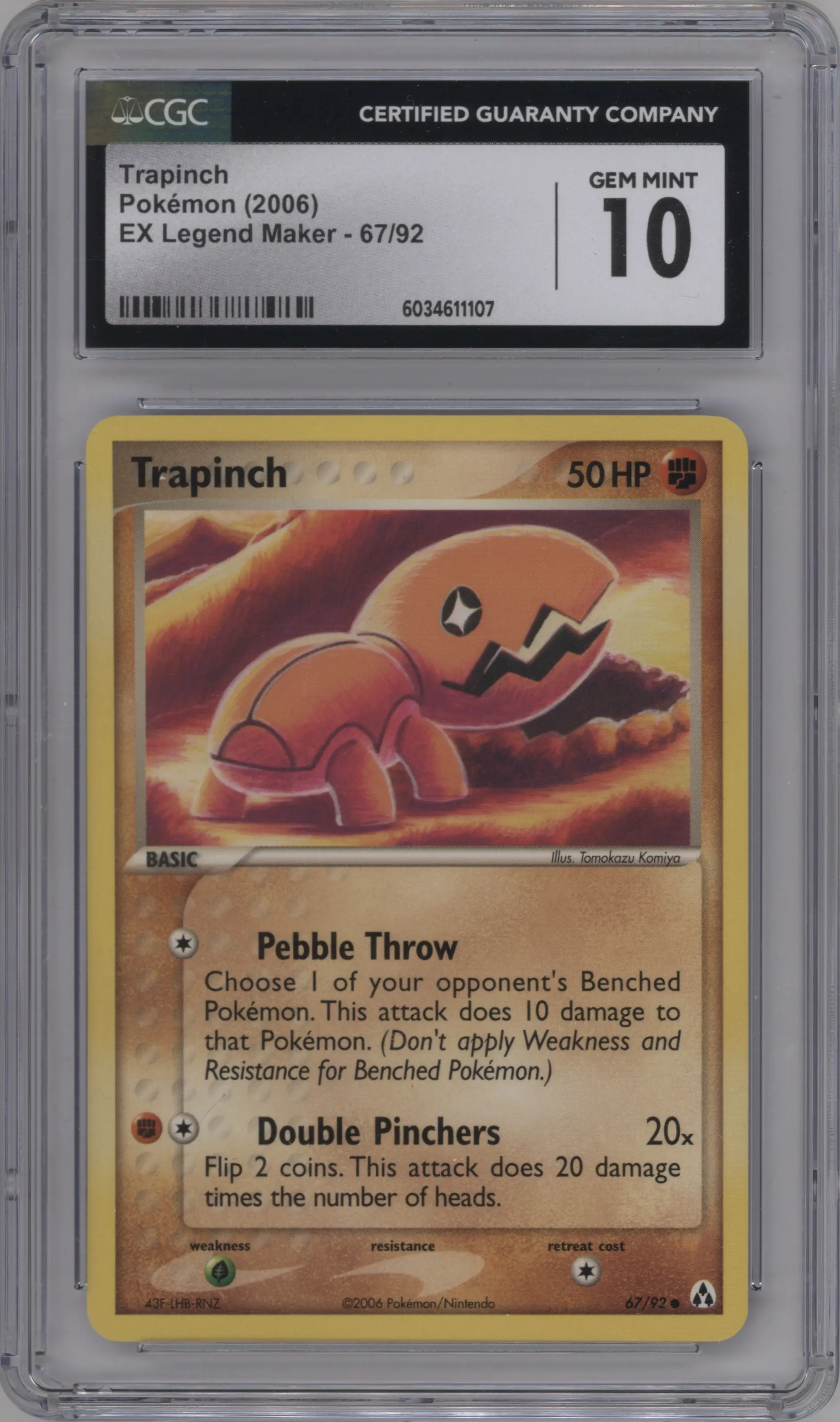 2006 Pokemon EX Legend Maker Trapinch CGC 10