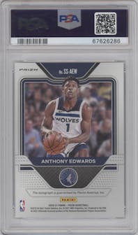 Anthony Edwards from the 2020-21 Panini Prizm set featuring a Silver Prizm parallel graded by PSA and given an overall grade of 9.
