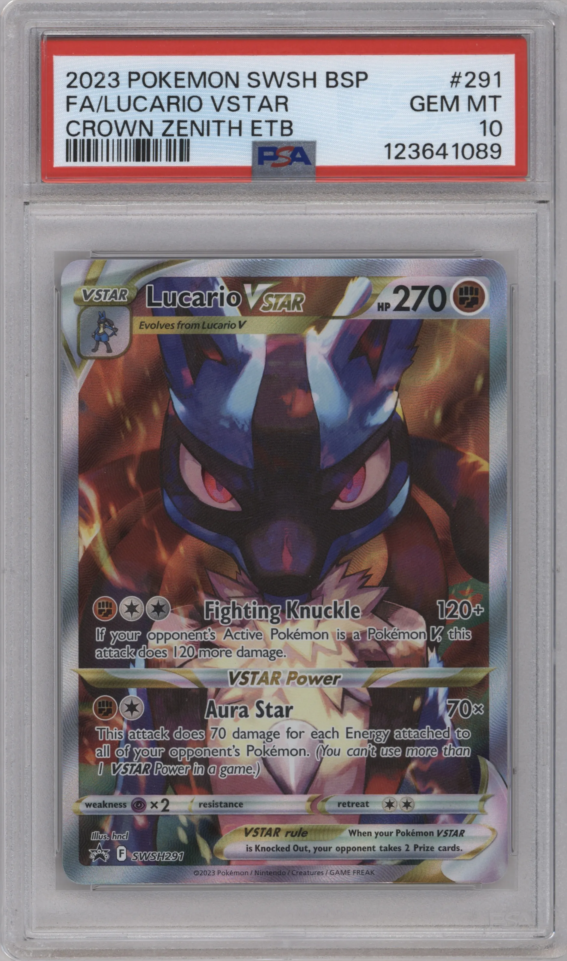 2023 Pokemon SWSH Lucario VStar Crown Zenith ETB PSA 10