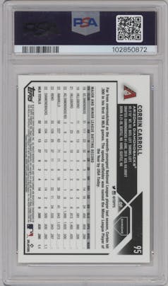 Corbin Carroll from the 2023 Topps Chrome Logofractor Edition set graded by PSA and given an overall grade of 10.
